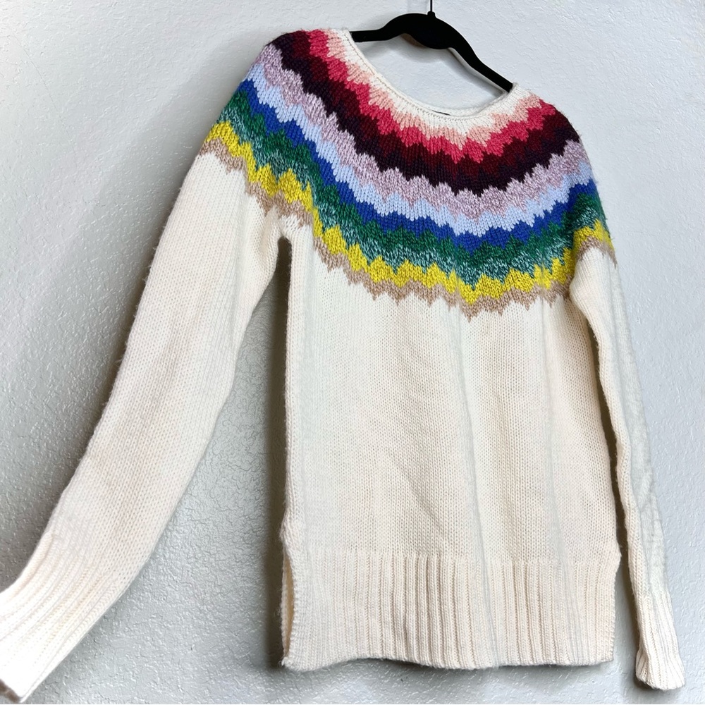 American Eagle Soft Knit Rainbow Collar Snow Sweater